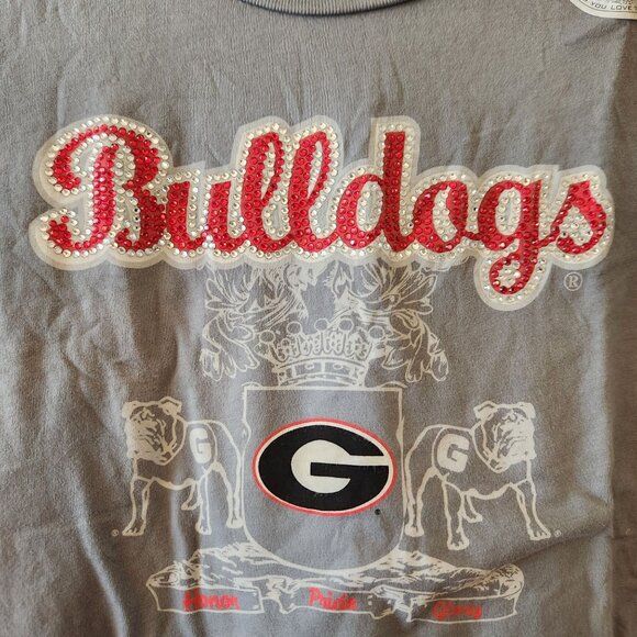 Georgia Bulldogs Rhinestone Graphic Tee Size M Gray Soft Cotton Top - Picture 2 of 9